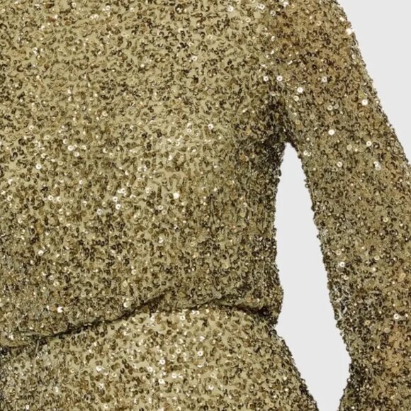 Mac Duggal 10044 Size 12 Olive Green Sequin Beaded Long Sleeve Maxi Gown Dress - Picture 4 of 4